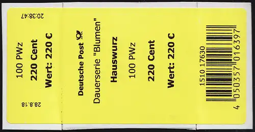 3414 Hauswurz 220 Cent + CF (offene 4/große Nr.) Banderole / Aufkleber