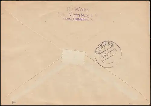 6+8 Blagues gratuites 12+20 Pf MiF sur lettre R Not-R-Zettel MersbuRG 30.9.1947