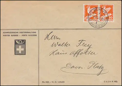 251 Abrüstungskonferenz 10 C. als Paar in MeF Brief Postverwaltung GENF 6.1.1932