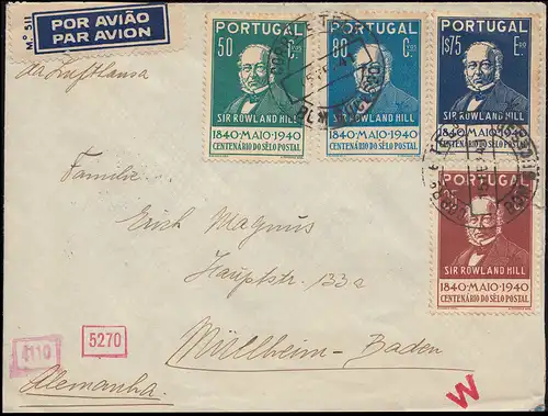 Deutsche Zensur Portugal-Brief 622ff Rowland Hill mit Zusatzfr. LISSABON 14.2.41