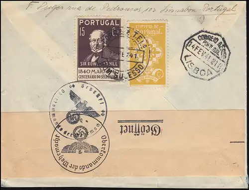 Deutsche Zensur Portugal-Brief 622ff Rowland Hill mit Zusatzfr. LISSABON 14.2.41