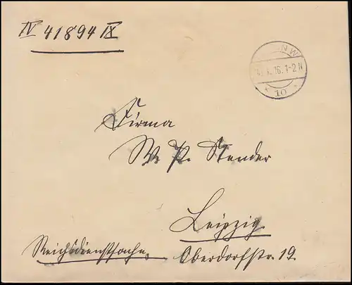 Affaire Reichsservice Office de l'intérieur Lettre BERLIN 10.1.1916 à Leipzig