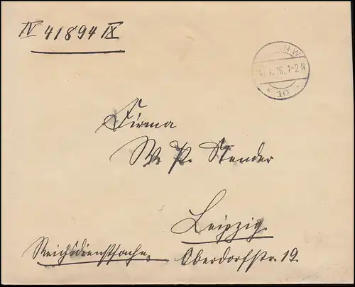 Reichsdienstsache Reichsamt des Innern Brief BERLIN 10.1.1916 nach Leipzig