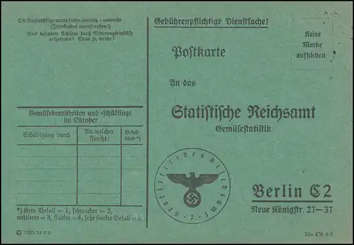 Affaire de service à la portation Office statistique de Berlin Statistiques des légumes 1938