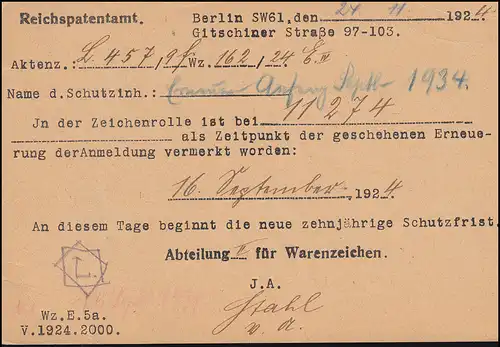 Affaire de service soumise à l'obligation de port - Reichsbrevetsamt BERLIN 2.12.1924 selon Altenmünster