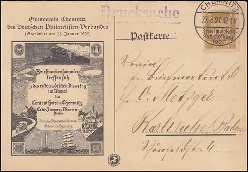 355 Adler EF auf Schmuck-Drucksache SSt CHEMNITZ Briefmarkenausstellung 27.3.27