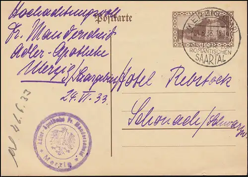 Postkarte P 25 Kaserne mit SSt MERZIG Das Tor zum romantischen Saartal  24.6.33
