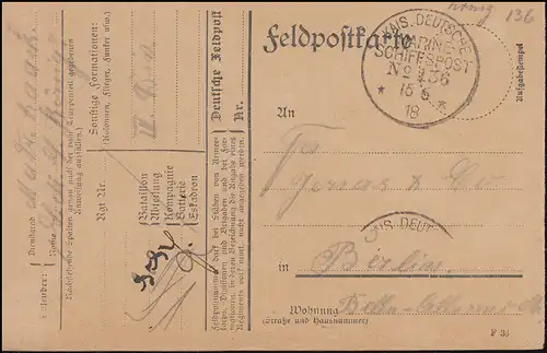 FRANÇAIS NAVIRE N° 136 - 15.6.18 SMS König Carte postale pour Berlin
