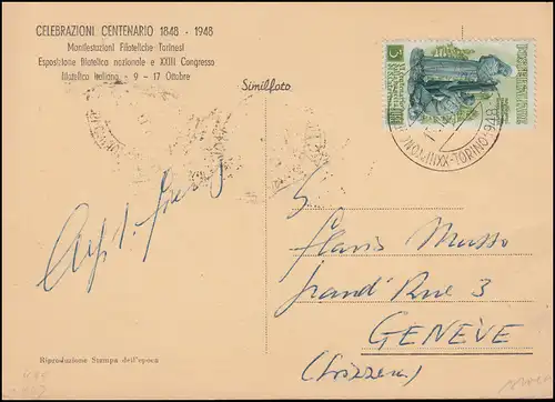 750 Evénement de 1848 Fête de la Constitution 5 lires Carte maximale SSt TORINO 15.10.1948