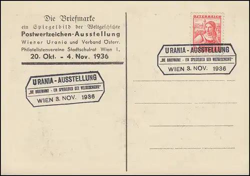 Die Briefmarke - Spiegelbild der Weltgeschichte AK Urania ruft! SSt WIEN 3.11.36