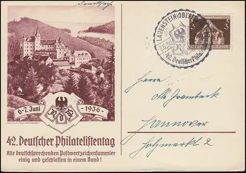 42. Deutscher Philatelistentag 1936 Schmuckdrucksache SSt LAUENSTEIN 7.6.1936