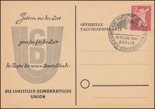 • le congrès de l'Union chrétienne démocratique (CDU) SSt BERLIN 15-17.6.1946