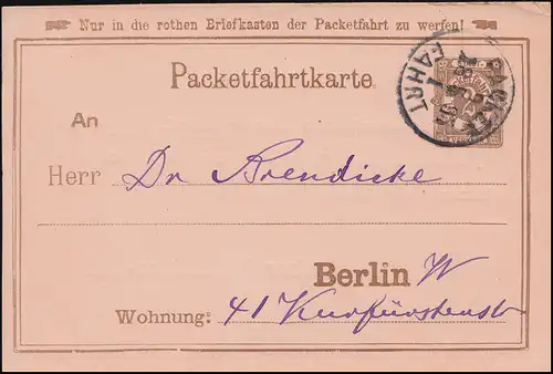Privatpost Berliner-Packetfahrtkarte 2 Pfennig PACKET-FAHRT 1. - 28.5.1895