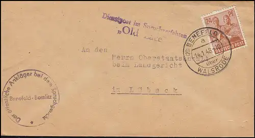 Dienstpost Spruchverfahren Old Lace vom Ankläger Brief BENEFELD-WALSRODE 14.1.48
