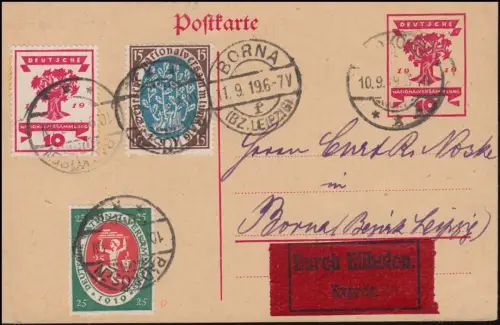 P 115 Nationalversammlung + Zusatzfr. als portogerechte Eil-PK BAD KÖSEN 1.9.19