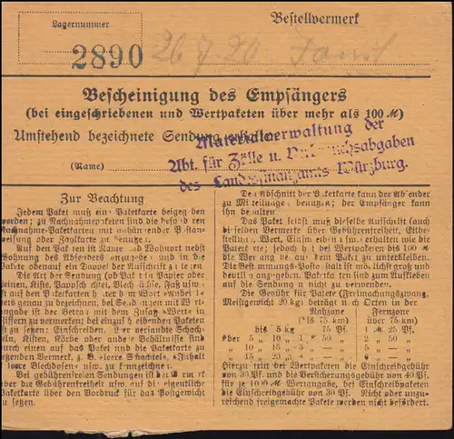 32 Dienstmarke MeF Paketkarte Reichsfinanzzeugamt BERLIN-SCHMARGENDORF 21.7.1922