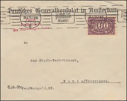 Generalkonsulat in Amsterdam Brief mit 219 Infla EF über BERLIN 28.4.1923