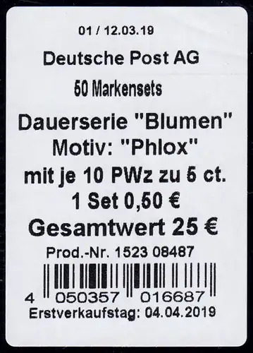 FB 87 Blume Phlox, Folienblatt-BANDEROLE