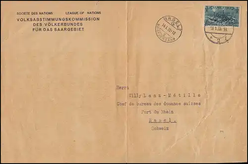 118 Burbacher Hütte Briefstück Volksabstimmungskommission SAARBRÜCKEN 13.1.35