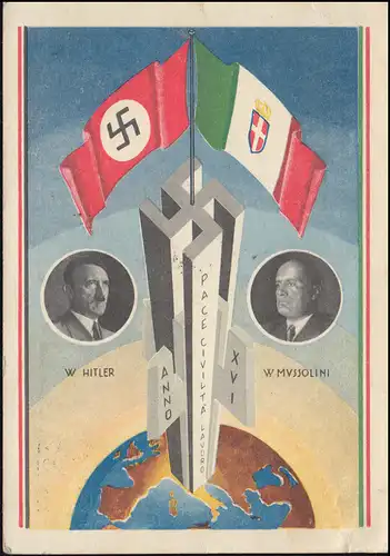Ansichtskarte Treffen Hitler und Mussolini Sonderwerbestempel NEAPEL 3.-9.5.1938