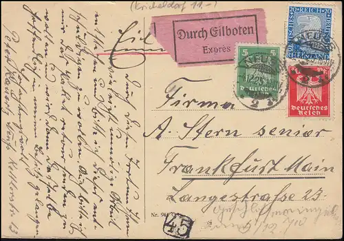 356+357+374 - Franc belge de la région de Rhénan-Aigle-Rhin - Carte postale rapide NOUVEAUSS 4.12.1925
