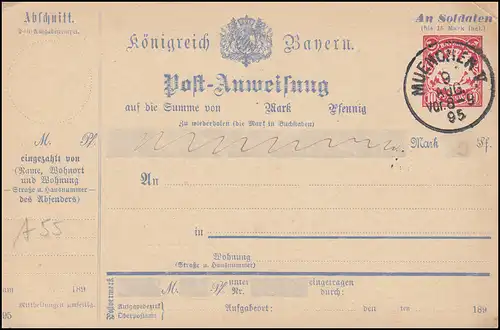 Bayern Postanweisung A 51II/95 Wappen 10 Pf. Gefälligkeitsstempel MÜNCHEN 9.8.95