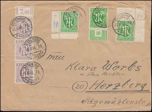 3+12+19 AM-Post 5 Pf. amerik.+ engl. + dt. édition MiF Lettre OSTERODE 9.10.1946