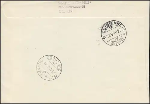 Schweiz 524 Weltpostverein EF auf Schmuck-R-Brief SSt BERN 75 Jahre UPU 27.5.49