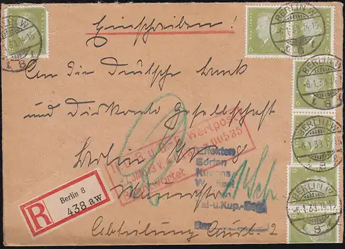 Ebert-Frankatur auf R-Brief Gesandtschaft Sofia Auswärtiges Amt BERLIN 6.1.1933