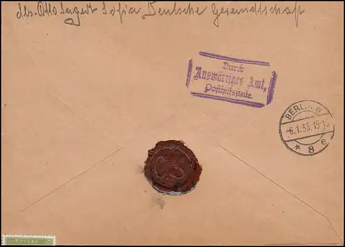 Ebert-Frankatur sur R-Lettre de l'ambassade de Sofia Ministère des Affaires étrangères BERLIN 6.1.1933