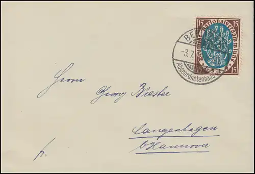 108 Nationalversammlung EF Brief BERLIN-ABGEORDNETENHAUS 3.7.1919 n. Langenhagen