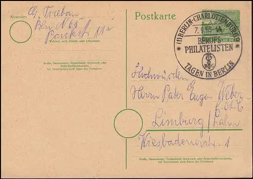 PHILATÉLISTES PROFESSIONNELLES DE BERLIN-CHARLOTENBURG 7.9.1955 à P 13I