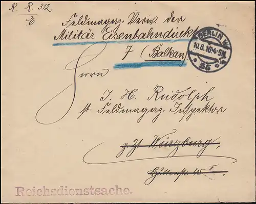 Affaire de service du Reich Violence contre des civils Lettre BERLIN 10.8.1916