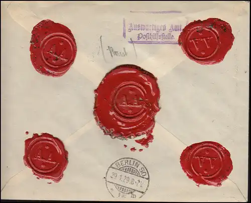 Libre par remplacement Reich Ministère des Affaires étrangères Brief de valeur BERLIN 28.1.1929 Lettre de lieu