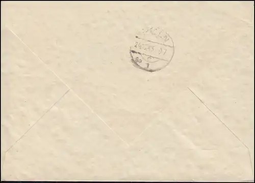 7+20 AM-Post auf R-Brief mit Not-R-Zettel EUSKIRCHEN 22.10.1945 nach Köln 24.10.