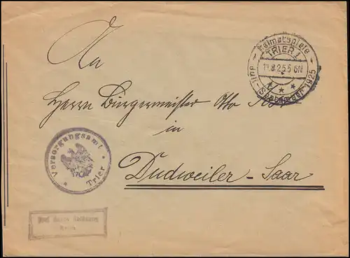 Frei durch Ablösung Versorgungsamt Trier Brief SSt TRIER Heimatspiele 11.8.1925