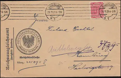 28 Ziffer EF auf Reichsdienstsache REICHSAUSGLEICHSAMT HAMBURG 29.11.21
