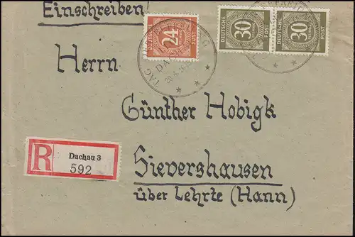 925+928 Ziffer MiF auf R-Brief SSt TAG DER BEFREIUNG DACHAU 29.4.1945-46