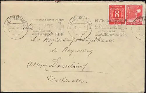 Tampon de publicité Croix-Rouge allemande Don vous aussi, lettre DUSSELDORF 21.6.1948