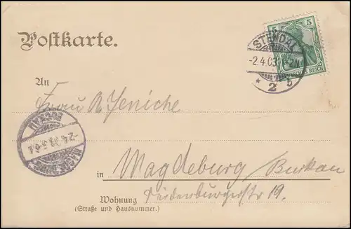 AK Berlin Abgeordnetenhaus, STENDAL 2.4.1903 nach MAGDEBURG-BUCKAU 2.4.03