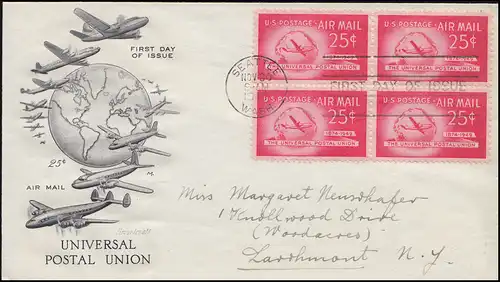 603 UPU Viererblock Schmuck-FDC UNIVERSAL POSTAL UNION SEATTLE 30.11.1949