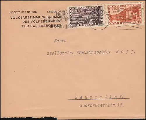 181+187 timbres Lettre Commission du référendum SAARBRÜNTEN 13.1.1935