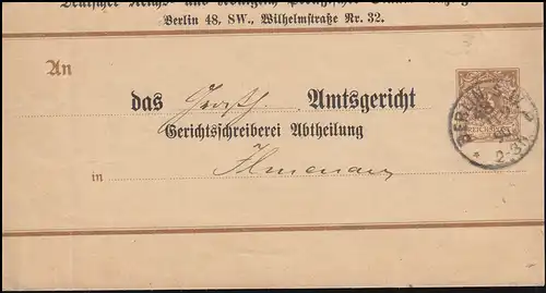 Streifband S 8 Affichage d'État BERLIN 11.9.1890 au tribunal de l'arrondissement d ' Ilmenau