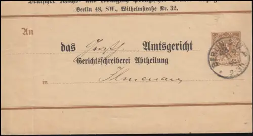 Streifband S 8 Affichage d'État BERLIN 11.9.1890 au tribunal de l'arrondissement d ' Ilmenau