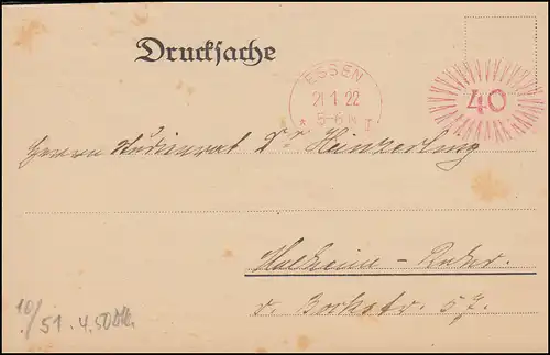 AFS ESSEN 21.1.1922 auf Drucksache Einladung zum Vortrag Eisenforschung