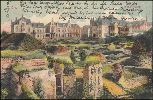 Carte de vue bains romains TRIER 19.9. 1905 après AACHEN 19/09/05