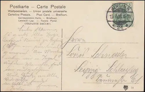 Ansichtskarte Gruss aus Berlin Bismarckdenkmal und Reichstagsgebäude, 15.7.1908