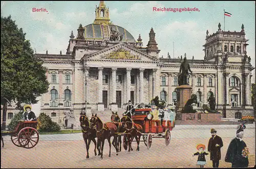 Ansichtskarte Reichstagsgebäude mit Pferdekutsche BERLIN 26.8.1909 nach Pitschen