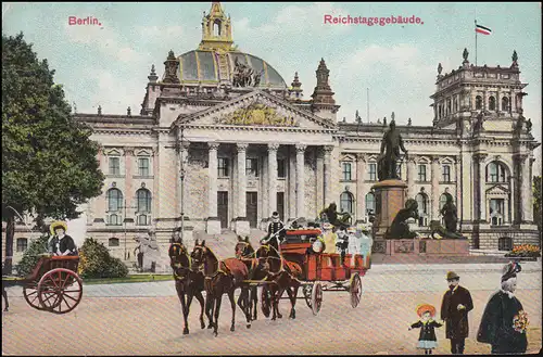 Carte de vue Reichstag avec calèche BERLIN 26.8.1909 à Pitchen