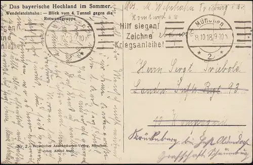 Ansichtskarte Bayern: Blick zur Rotwandgruppe, Feldpostkarte MÜNCHEN 8.10.1918